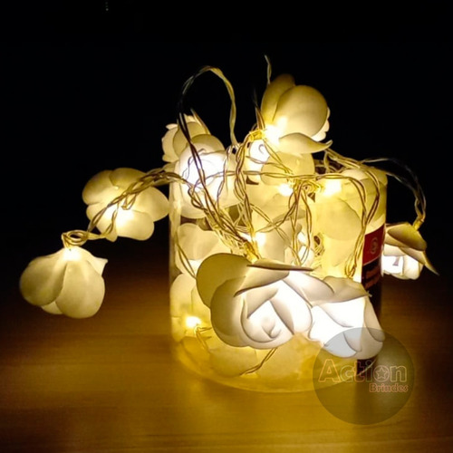 Imagem 2 de 6 de Cordão 20 Rosas Brancas Com Leds Warm