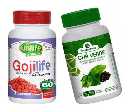 Goji Berry Life Puro2 + Cha Verde 120 Capsulas 4 Frascos