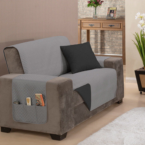 Capa Sofa Impermeável Bicores 2 Lugares Fácil Limpar Cor Cinza/preto Quadrangular 2x2 Cm