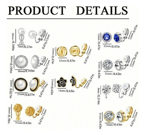 10pare Aretes Falso Mujer Aretes Clip Sin Piercing Ajustable