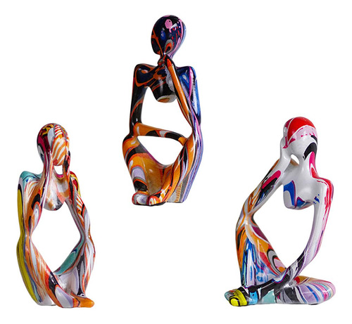 3x Estatuas De Pensador Abstracto Escultura De Arte Moderno