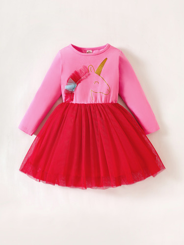 Vestido De Desenho Animado De Unicórnio Com Saia De Gaze Eme