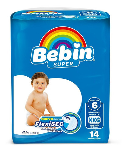 Bebin Super Flexisec | Pañal Bebé - Xxg Etapa 6 - 14 Piezas