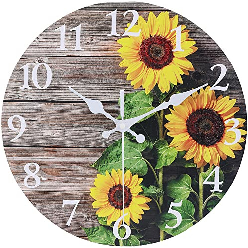 Reloj De Pared Redondo Girasol Madera 30 Cm