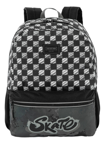 Mochila Escolar Juvenil G Sestini 066101-00 Skate Cor Preto Desenho Do Tecido Listrado