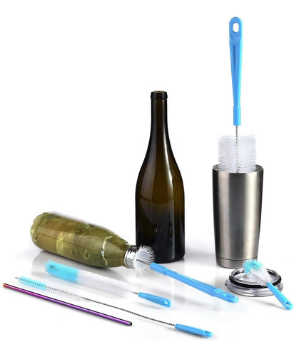 Set De 8 Cepillos De Limpieza Botellas Termos Botes