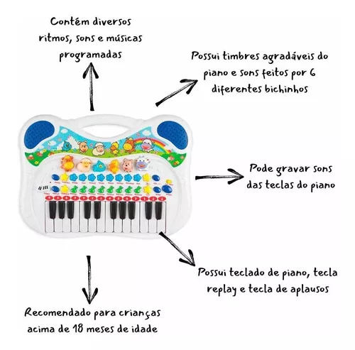 Teclado Infantil Musical Grava E reproduz Lets Rock Toyng - Lojas