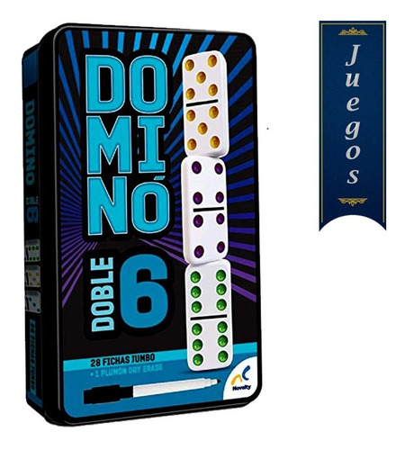 Domino Doble 6 Puntos Colores Caja Metalica Una Sola Pasta