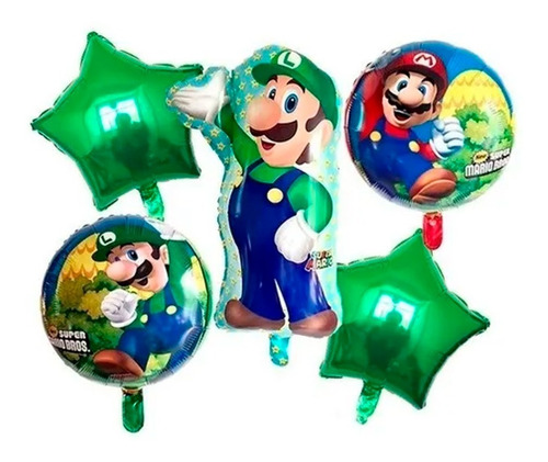 Set X5 Luigi De Mario Bross Globos Metalizado Fiesta