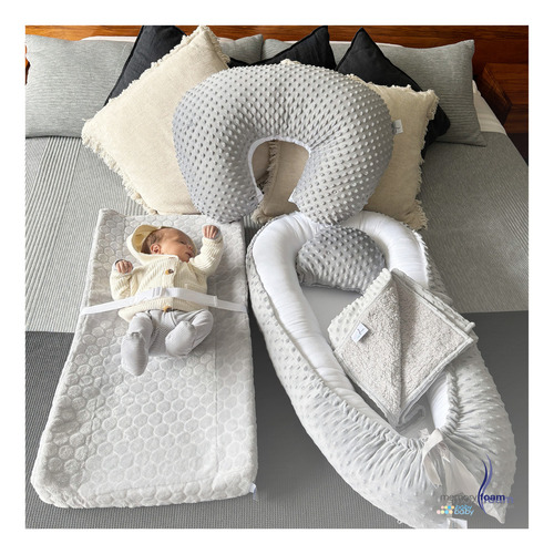 Pack De Bebé Con Nido + Almohada De Lactancia + Cambiador Color Gris
