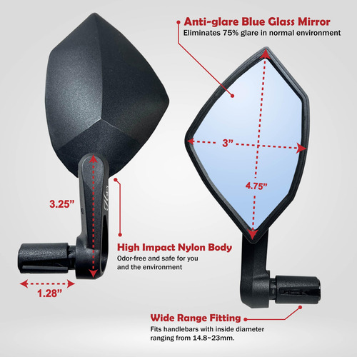 Espejo De Bicicleta Hafny Hf-6003lb-fr054 Lente Hd Ajustable Negro