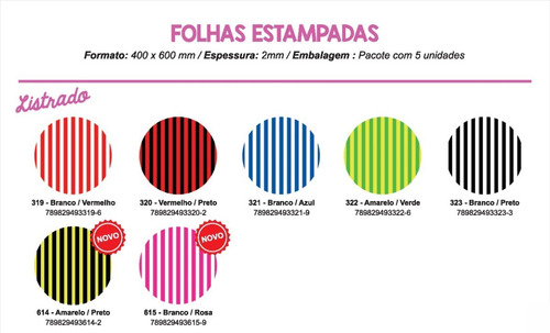 Imagem 2 de 4 de Folha De Eva Estampado Listrado 40x60cm - 5 Unidades