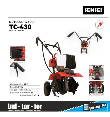 Imagen 3 de 7 de Motocultivador Motor 2t Sensei 42,7cc Ancho 24cm Prof 10cm