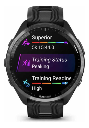 Smartwatch Garmin Forerunner 965 010-02809-00 Sport 1.4" caixa 47mm de polímero preta, pulseira preta e o arco cinza-escuro de titânio com revestimento dlc