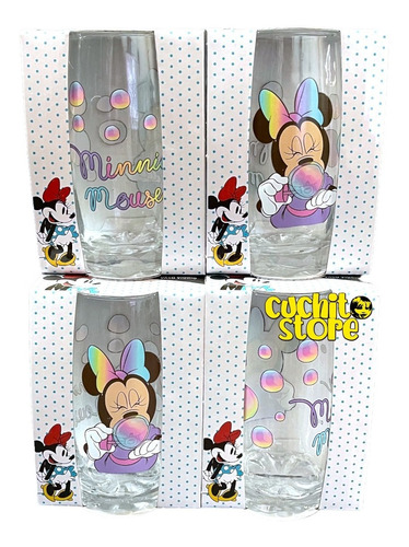 Imagen 1 de 1 de Set 4 Vasos De Vidrios Minnie Mouse Disney Original