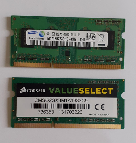 Memoria Ram Ddr3 2gb Samsung Y Corsair 1333mhz Laptop