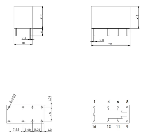 4 Reles Bobina 12v 1a 120v Doble Inversor Hjr1-2c D-12v