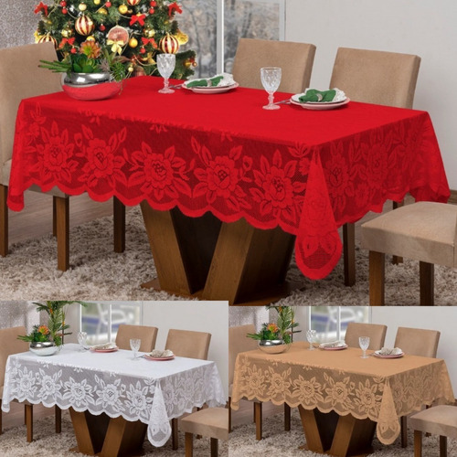 Toalha De Mesa Retangular Com Renda 6 Cadeiras Luxuoso