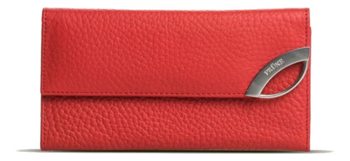 Billetera Prüne Katy con diseño Graneado color rojo de cuero - 9cm x 17cm x 0.5cm