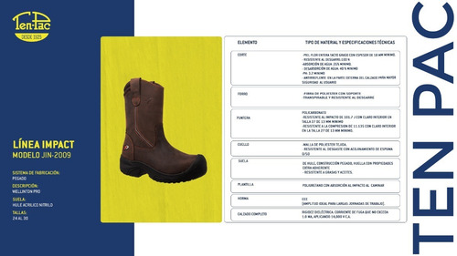 Imagen 10 de 10 de Calzado Seguridad Ten-pac Media Bota Wellington Pro Café