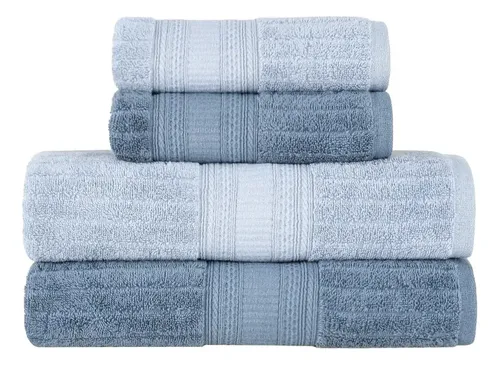 Jogo de Toalhas Buddemeyer Atena Fio Penteado Banho 4 Peças Azul/azul claro
