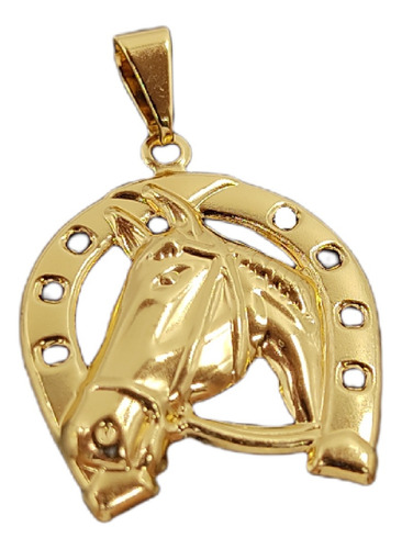 Pingente Cavalo Na Ferradura Em Tungstênio Cor Dourado