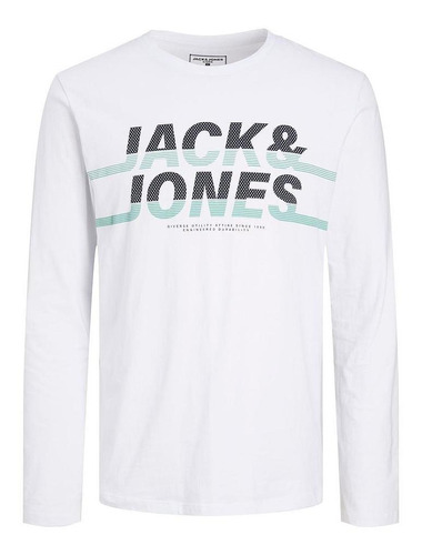 Polera Hombre Manga Larga Jack And Jones Tee Crew Blanco