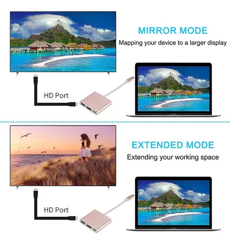 Adaptador Windows Mac Hub Usb-c A Hdmi Usb 3.0 Usb C 3 En 1