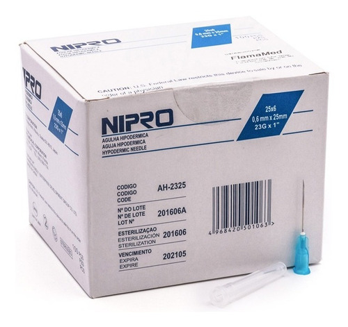 Aguja HiPodérmica Nipro 23gx25mm (1 ) Azul Caja 100u Capacidad en volumen 0 mL