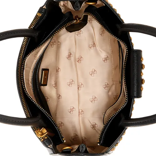 Bolsa Guess Bling Society Satchel Vb798406-bla Acabado De Los Herrajes Niquel Color Negro Fuerte Color De La Correa De Hombro Negro Diseño De La Tela Liso