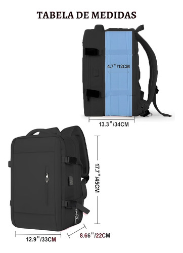 Mochila Anti Furto Notebook Saída Cabo Usb Fone Reforçada Cor Preto