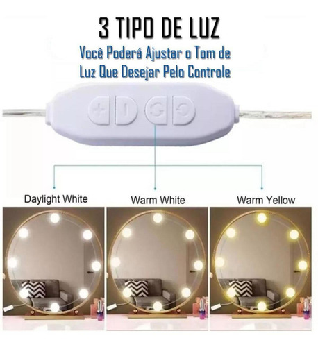 Luminária De Espelho Camarim 3 Tom De Luz 10 Lâmpadas De Led