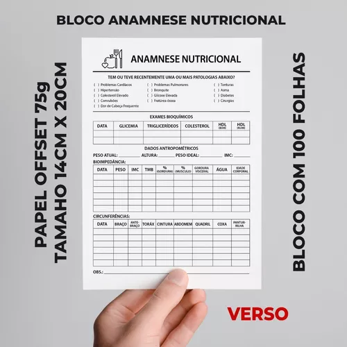 Talão Bloco Ficha Anamnese Nutricional Nutrição