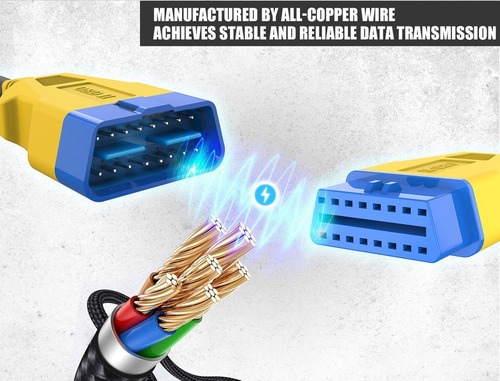 Autool Car Obd2 - Cable De Extensión De 16 Pines Macho A Hem