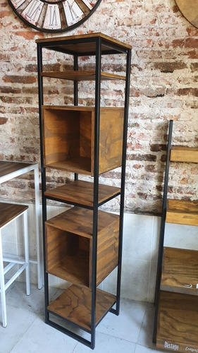 Imagen 5 de 6 de Mueble Industrial Rack Hierro Madera Biblioteca Torre Cubo