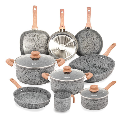 Set Cacerolas-sartenes-bífera-wok-jarro Hudson Stone 12 Pzs 