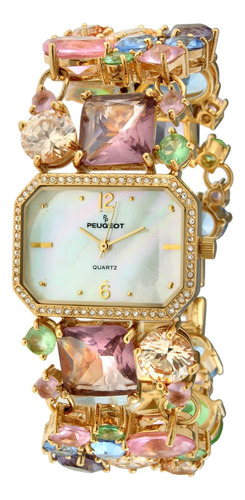 Peugeot Reloj De Pulsera De Cristal Coloreado Con Mosaico Pa