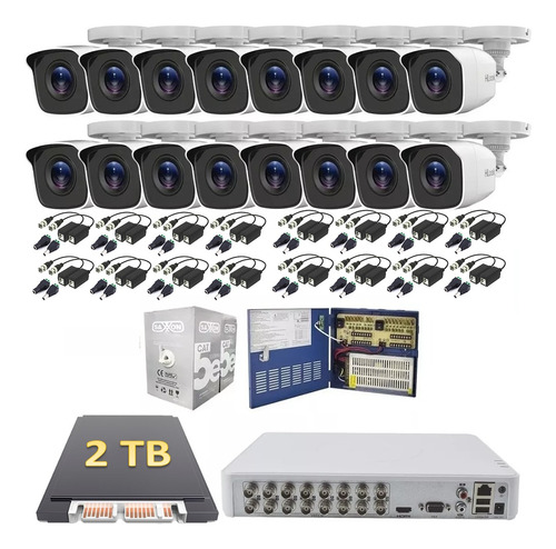 Kit Video Vigilancia 16 Camaras Metalicas 720p 2tb Baluns