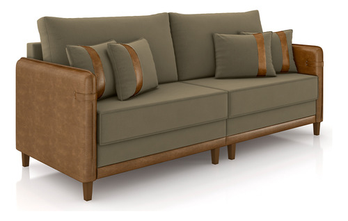 Sofá Montecarlo 3 Lugares 252cm Veludo/pu Castor/caramelo