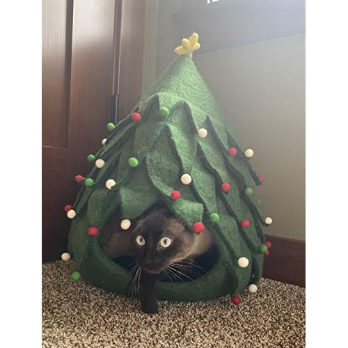 Cama Cueva De Lana Forma De Árbol De Navidad Gatos