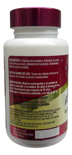Astaxantina Arandano Pure Nutrition 30 Cap 510mg C/u Sabor Sin Sabor