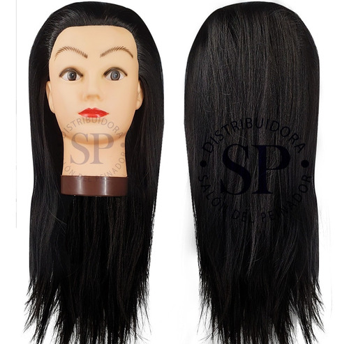 Imagen 1 de 7 de Cabeza Práctica Pelo Natural 60% Peluquería Larga 50 Soporte