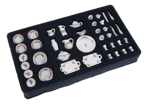 40pcs Rose Flores De Té De Porcelana 1/12 Casa Muñeca