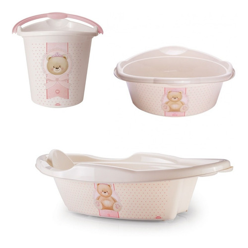 Imagem 1 de 5 de Kit Banho Do Bebe Balde,bacia E Banheira Ursa Plasutil