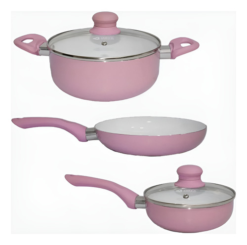 Batería De Cocina Oryx Or020b-2a, 3 Piezas, Alta Calidad Rosa