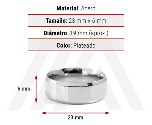Imagen 7 de 10 de Anillos Hombre Mujer Acero Biselado Color Plata