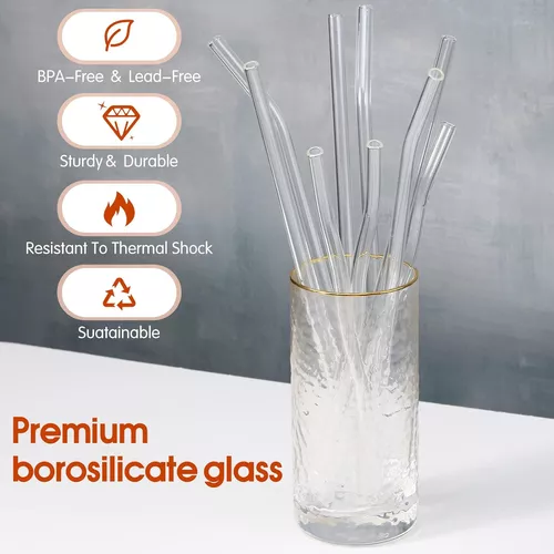 WDhomLT 6 popotes de vidrio curvados reutilizables para beber, popotes  reutilizables aptos para lavavajillas, pajitas de vidrio de borosilicato de