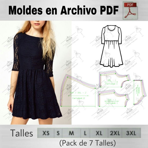 Moldes Patrones Imprimibles Vestido Con Mangas Xs Al 3xl