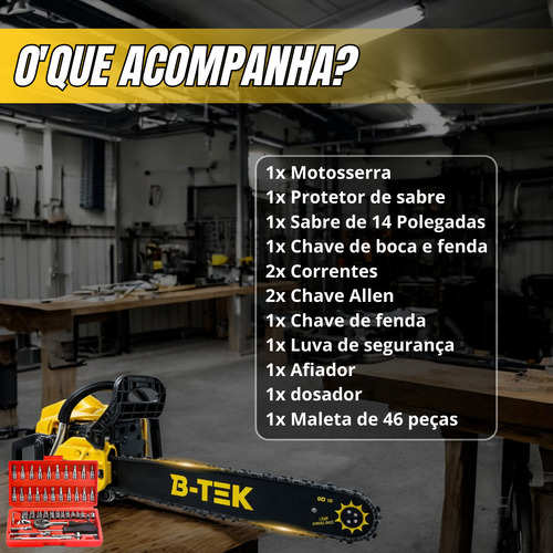Motosserra A Gasolina 57cc 2.4kw E Maleta Com 46 Ferramentas