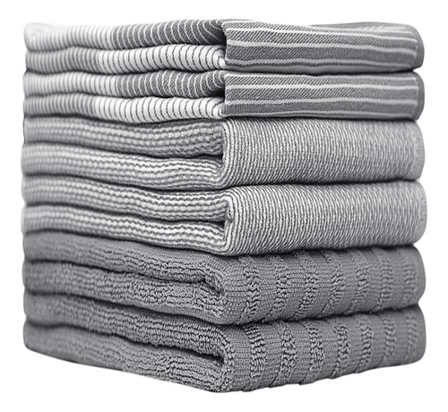 Paños De Cocina Grandes Algodon De Rayas Color Gris 6 Pzs